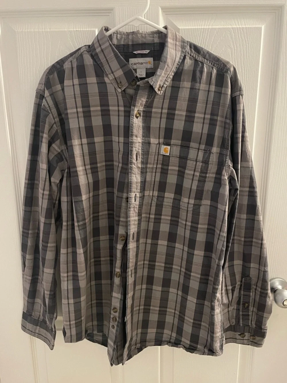 Carhartt Shirt Mens Large Gray Plaid Button Down Long Sleeve Relaxed Fit 104444 - Picture 1 of 4